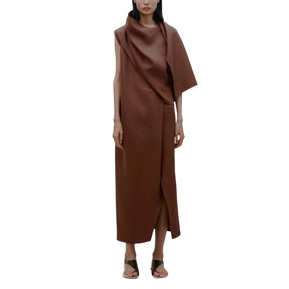 Massimo Dutti Limited Edition Drape Dress Quiet Luxury, Earth Tones
